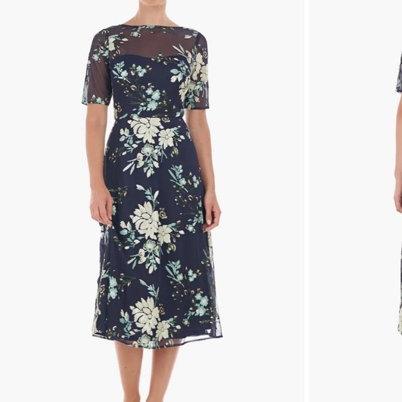 Elegant V Back Floral Detail and Navy Dress - Picture 1 of 16